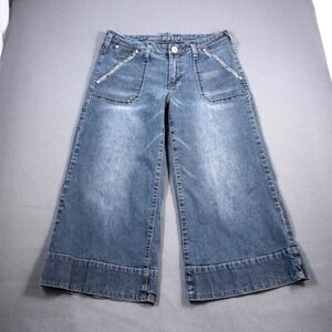 Y2K Wide Leg Crop Capri Jeans Rhinestone Embellished Americana Blues Women's 11